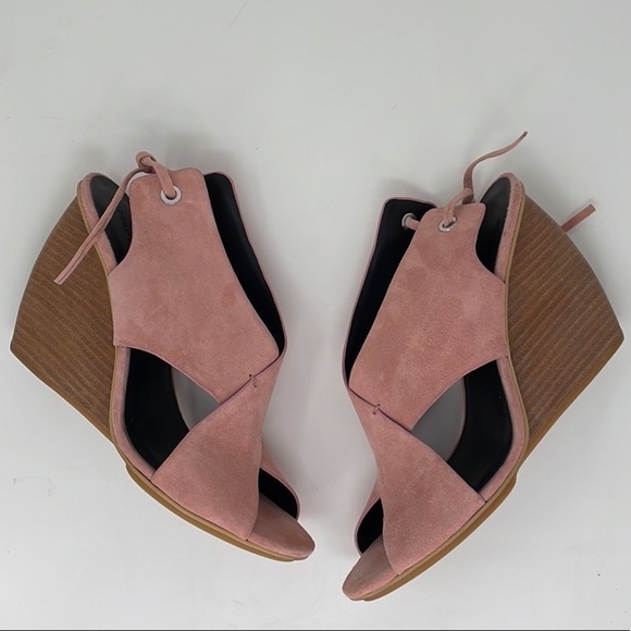 Rebecca Minkoff Shoes Sandals Pink Suede Wedges Ties Open Toe Size 9.5 - Picture 4 of 12
